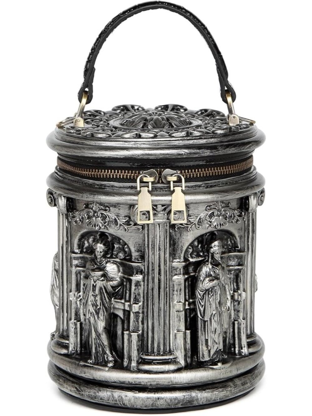 Women's Bucket Silver Unique Weird Shape Purse Detachable Strap Crossbody Bag
